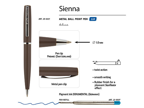 Ручка "Sienna" шариковая  автоматическая, коричневый металлический корпус, 1.0 мм, синяя - рис 3.