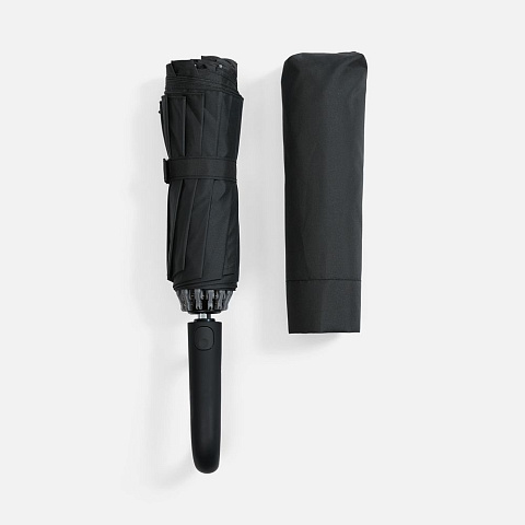 Зонт обратного сложения inLoop с ручкой-карабином, черный - рис 6.