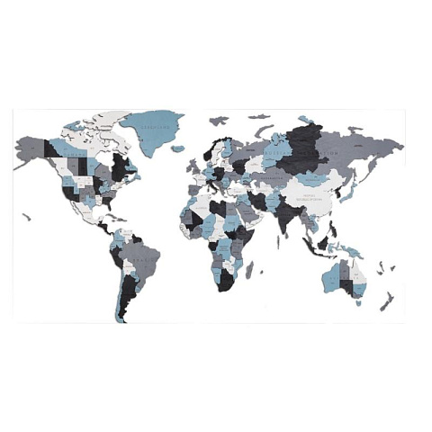 Деревянная Карта Мира настенная объемная 192x105 см (дымчатая)