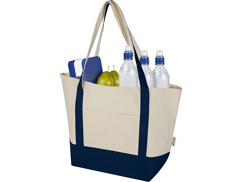 Sam эко- сумка из переработанного хлопка, сертифицированного согласно GRS, плотностью 320 г/м² - Темно - синий / Натуральный - рис 4.