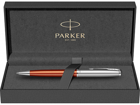 Шариковая ручка Parker Sonnet Essentials Orange SB Steel CT, цвет чернил black, перо: M, в подарочной упаковке. - рис 7.