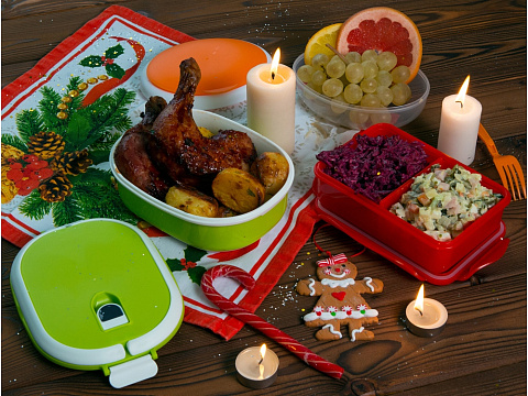 Герметичный ланч-бокс Foody с двумя секциями, 650мл, красный - рис 7.