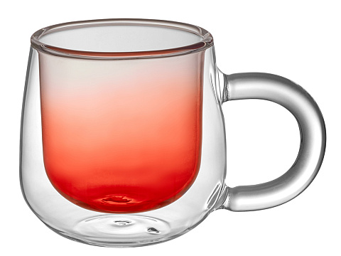 Кружка с двойными стенками с широкой ручкой и градиентным покрытием Fog, красный - рис 2.