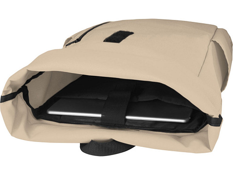 Рюкзак Байрон 15,6 объемом 18 л со скручиваемым верхом, изготовленный из переработанного ПЭТ по стандарту GRS, бежевый - рис 6.