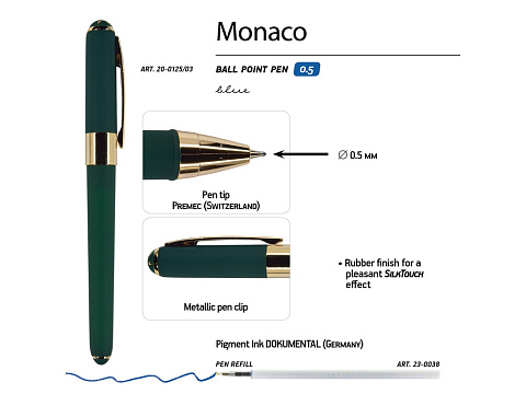 Ручка пластиковая шариковая «Monaco», 0,5мм, синие чернила, зеленый - рис 3.