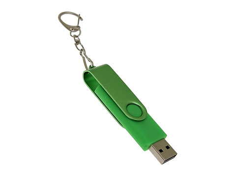 USB-флешка на 16 Гб 2 в 1 поворотный механизм, c дополнительным разъемом Type-C с одноцветным металлическим клипом, зеленый - рис 3.