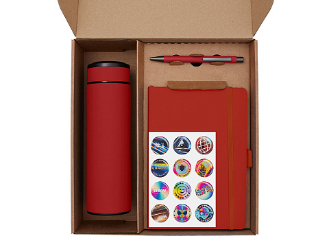 Подарочный набор с термосом, блокнотом, ручкой и чаем, красный - рис 2.