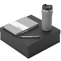 Подарочный набор с блокнотом С1, металлической ручкой и термокружкой, серый