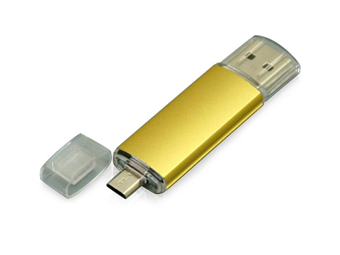 USB-флешка на 64 ГБ.c дополнительным разъемом Micro USB, золотой - рис 2.