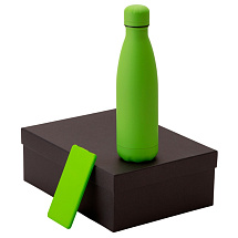 Подарочный набор с термобутылкой и повербанком С1, 5000 mAh, зеленое яблоко