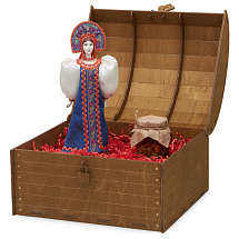 Подарочный набор: кукла фарфоровая, мед, синий