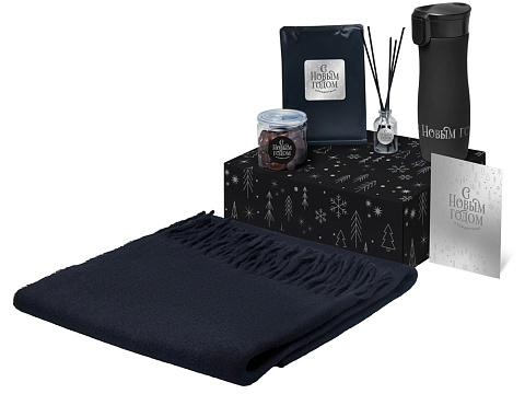 Подарочный набор с палантином и термокружкой, черный