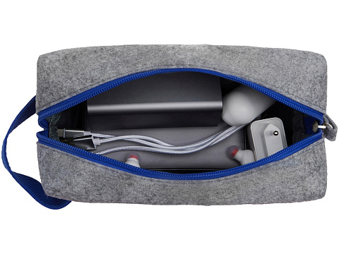 Органайзер для электроники и проводов Felt из RPET-фетра с ручкой, серый с синим - рис 2.