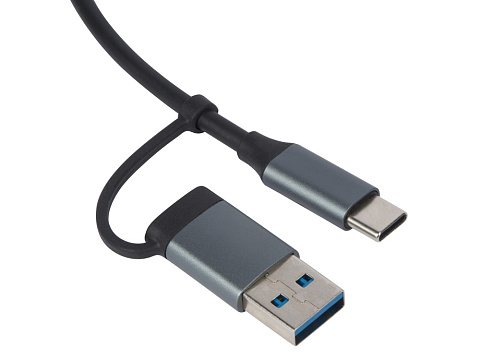 USB-хаб Link с коннектором 2-в-1 USB-C и USB-A, 2.0/3.0, серый - рис 3.