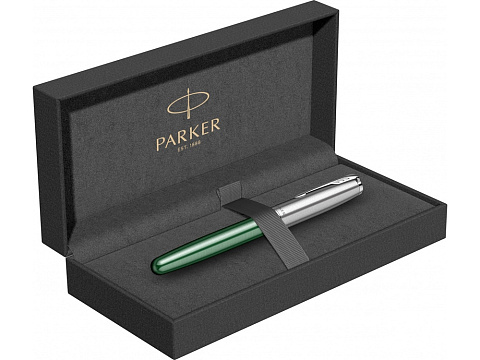 Ручка-роллер Parker Sonnet Essentials Green SB Steel CT, цвет чернил black, перо: F, в подарочной упаковке. - рис 9.