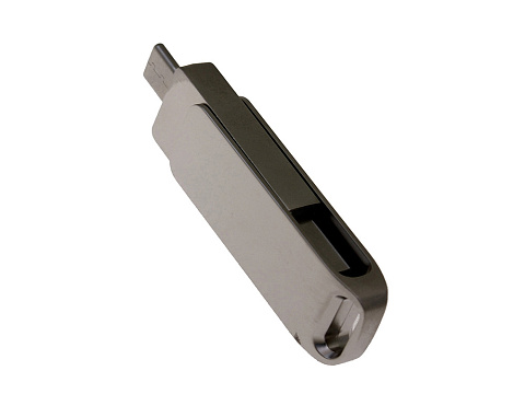 USB-флешка на 32 Гб поворотный механизм 2 в 1, c дополнительным разъемом Type-C с одноцветным металлическим клипом, серый - рис 3.