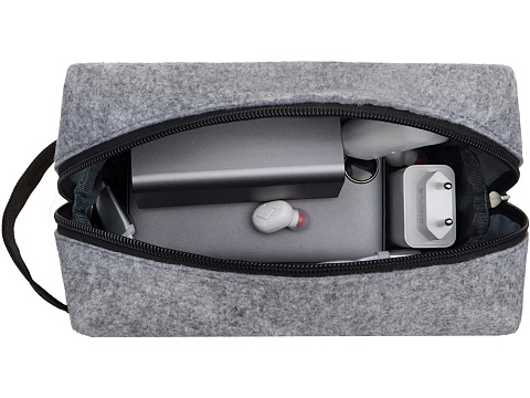 Органайзер для электроники и проводов Felt из RPET-фетра с ручкой, серый с черным - рис 2.