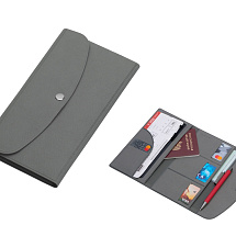 Органайзер для документов на кнопке с отделением для купюр и ручки, упаковка в индивидуальный пакет, серый