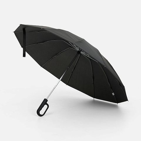 Зонт обратного сложения inLoop с ручкой-карабином, черный - рис 2.