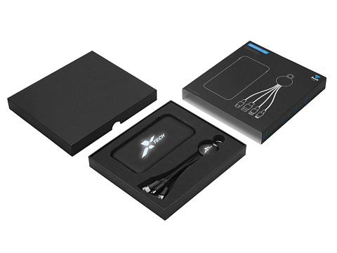 Набор из внешнего акуумулятора и универсального кабеля с подсветкой лого Reserve LED, 10000mAh, черный - рис 2.