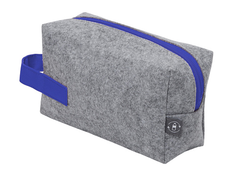 Косметичка из РПЕТ фетра с ручкой Felt, серый с синим - рис 3.