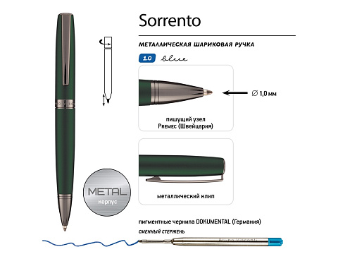 Ручка металлическая шариковая  Sorrento, зеленый матовый - рис 3.