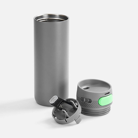 Термостакан X1 с цветной кнопкой, серый с зеленым - рис 3.