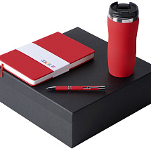 Подарочный набор с блокнотом С2, металлической ручкой и термокружкой, красный