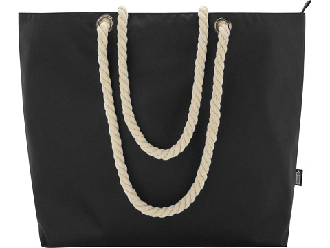 Panama пляжная эко-сумка-холодильник из переработанного материала, с ручками-шнурками 23L, сплошной черный - рис 2.