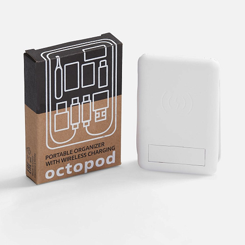 Органайзер с беспроводной зарядкой и набором адаптеров Octopod, белый - рис 8.