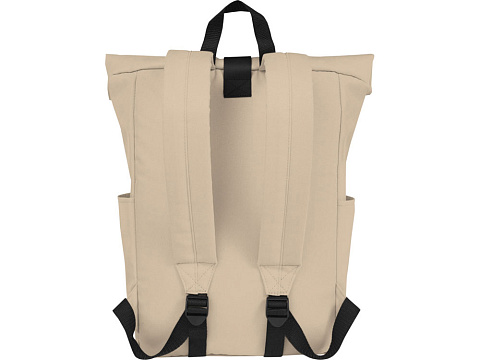 Рюкзак Байрон 15,6 объемом 18 л со скручиваемым верхом, изготовленный из переработанного ПЭТ по стандарту GRS, бежевый - рис 3.