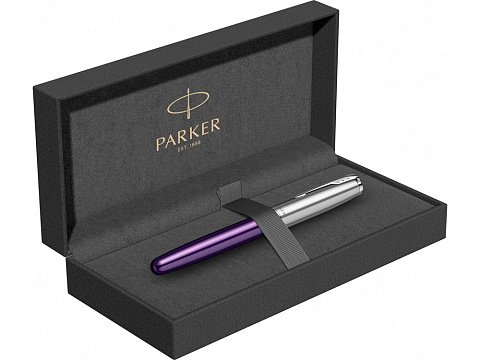 Ручка-роллер Parker Sonnet Essentials Violet SB Steel CT, цвет чернил black, перо: F, в подарочной упаковке. - рис 9.