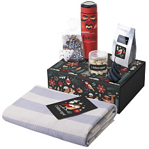 Подарочный набор c пледом, термосом, свечой и миндалем, красный