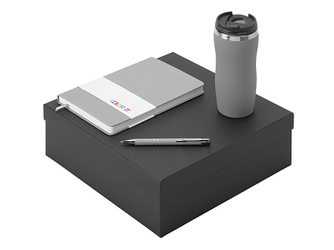 Подарочный набор с блокнотом С2, металлической ручкой и термокружкой, серый