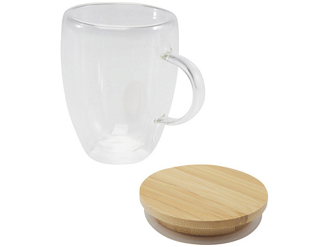 Стеклянная кружка Leona объемом 350 мл с бамбуковой крышкой - прозрачный - рис 4.