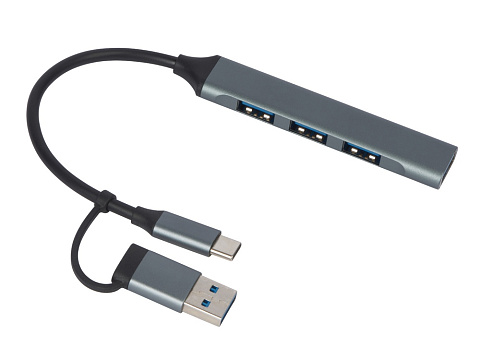 USB-хаб Link с коннектором 2-в-1 USB-C и USB-A, 2.0/3.0, серый