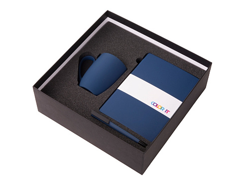 Подарочный набор c блокнотом C3, ручкой и кружкой, темно-синий - рис 2.