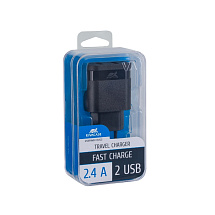 Сетевое зарядное устройство, 2 USB / 2.4 A, черный