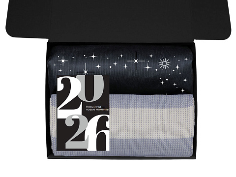 Подарочный набор c пледом, термосом, свечой и миндалем, черный - рис 3.