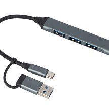 USB-хаб Link с коннектором 2-в-1 USB-C и USB-A, 2.0/3.0, серый