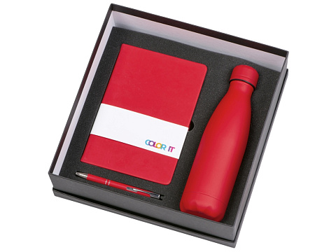 Подарочный набор с блокнотом С1, металлической ручкой и термобутылкой, красный - рис 2.