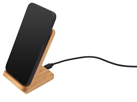 Беспроводное зарядное устройство 2-в-1 с подсветкой лого Reedia S4, 15 Вт, бамбук, черный - рис 6.