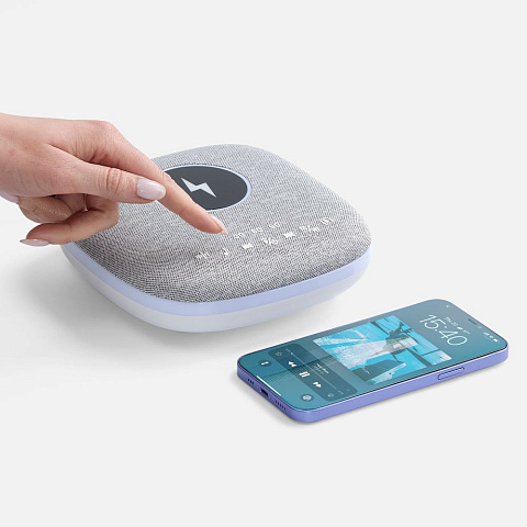 Bluetooth колонка с беспроводной зарядкой и подсветкой Terrafonic, серая - рис 8.