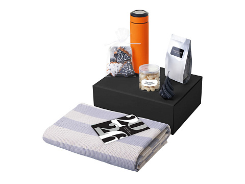 Подарочный набор c пледом, термосом, свечой и миндалем, оранжевый - рис 2.