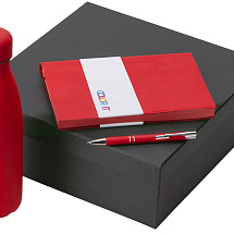 Подарочный набор с блокнотом С1, металлической ручкой и термобутылкой, красный