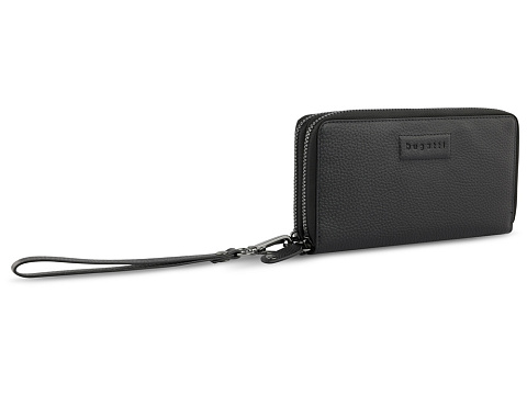 Кошелёк женский BUGATTI ЭЛЬЗА | ELSA, с защитой данных RFID, чёрный, воловья кожа/полиэстер, 19х3х10,5 см