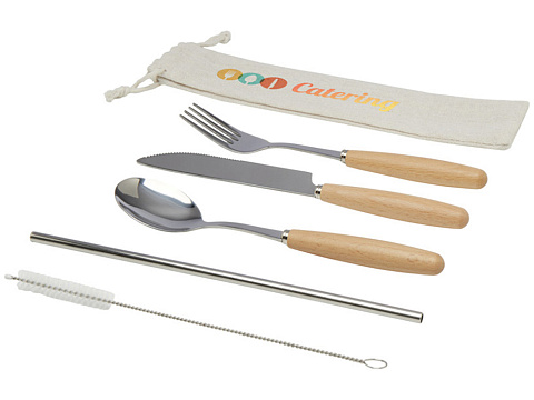 Набор столовых приборов из нержавеющей стали и бука Root из 5 предметов - Натуральный - рис 5.