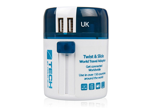 Адаптер с 2-умя USB-портами для зарядки Travel Blue Twist & Slide Adaptor голубой/белый - рис 7.