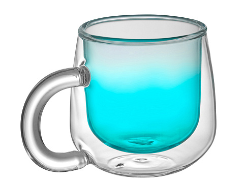Кружка с двойными стенками с широкой ручкой и градиентным покрытием Fog, бирюзовый - рис 3.