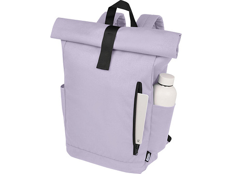 Рюкзак Байрон 15,6 объемом 18 л со скручиваемым верхом, изготовленный из переработанного ПЭТ по стандарту GRS, лиловый - рис 4.
